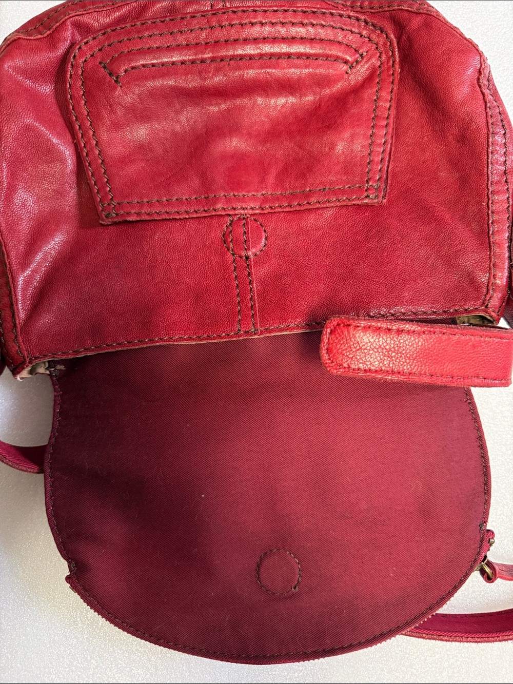Lucky Brand Red Italian Leather Crossbody Shoulder Bag Boho Vintage Small - Picture 4 of 6